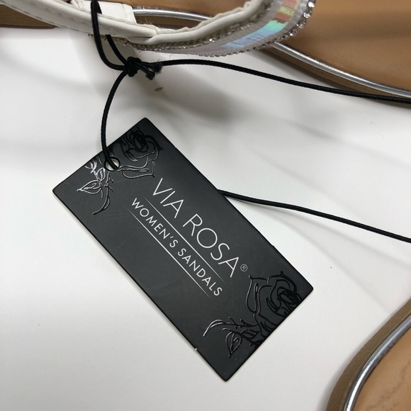 NEW Via Rosa Holographic Silver Jewelled T-Strap Flat Diva Summer Sandals SIZE 6 - Picture 12 of 15